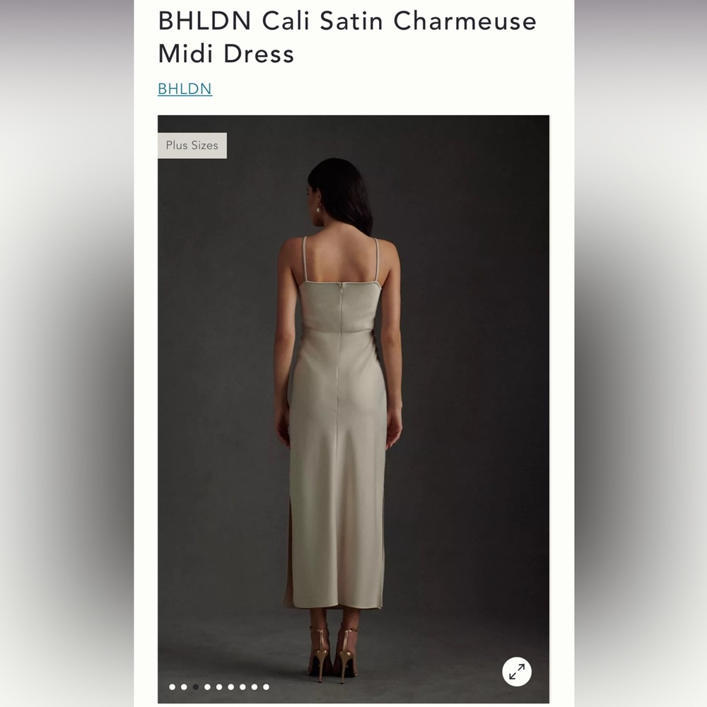 BHLDN Cali Satin Charmeuse Midi Dress in color Champagne - Picture 2 of 9